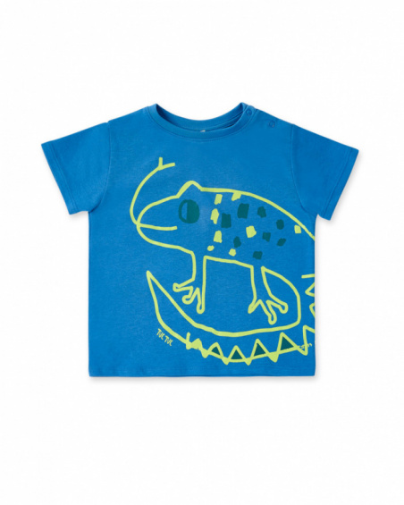 T-shirt blu lavorata a maglia da bambino collezione Tropadelic
