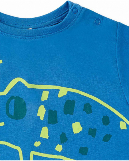 T-shirt blu lavorata a maglia da bambino collezione Tropadelic