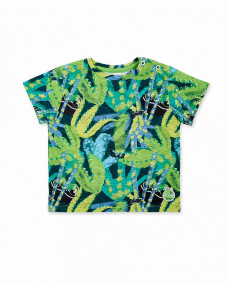 T-shirt da bambino in maglia verde stampata collezione
