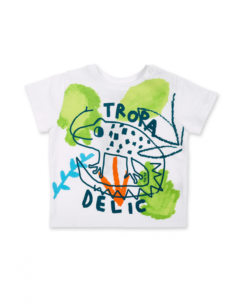 T-shirt bianca da bambino in maglia collezione Tropadelic