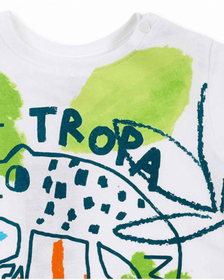 T-shirt bianca da bambino in maglia collezione Tropadelic