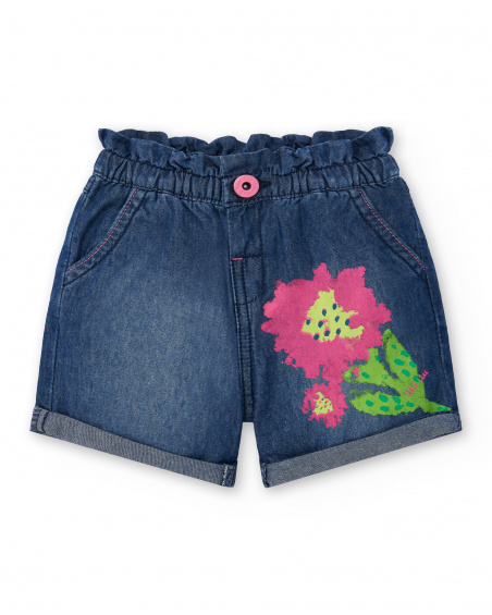 Shorts in denim blu da bambina collezione Tropadelic