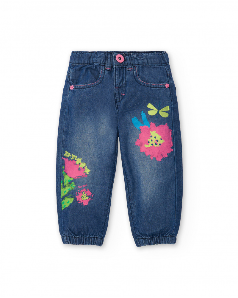 Pantaloni in denim blu da bambina collezione Tropadelic