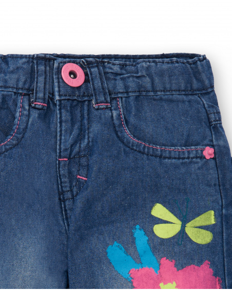 Pantaloni in denim blu da bambina collezione Tropadelic