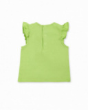T-shirt verde da bambina in maglia con volant collezione