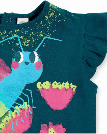 T-shirt in maglia verde scuro da bambina collezione Tropadelic