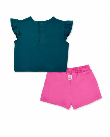 Completo in maglia verde rosa da bambina collezione Tropadelic