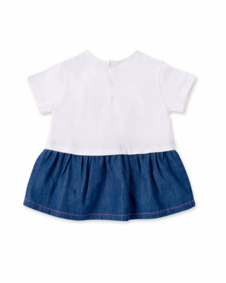 Abito da bambina in maglia di denim bianco collezione Tropadelic