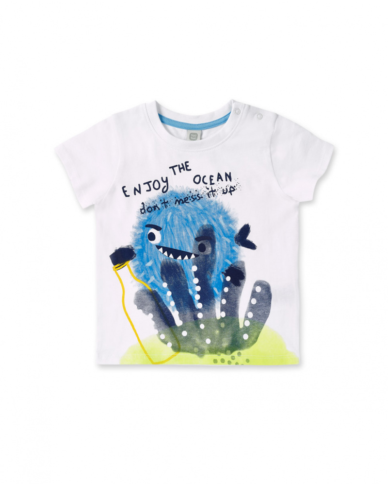 T-shirt bianca da bambino in maglia collezione Ocean Wonders