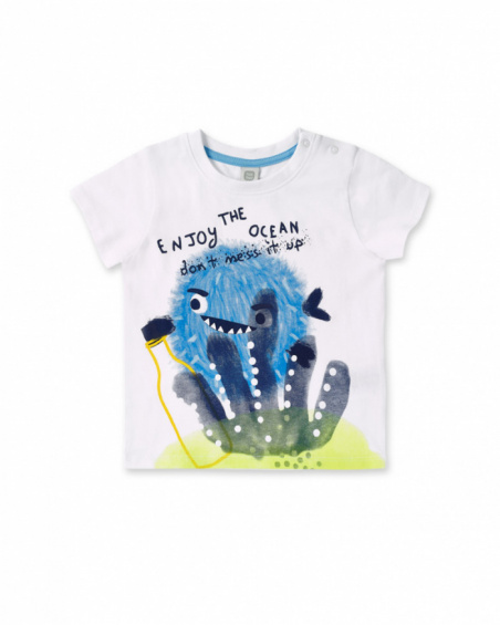 T-shirt bianca da bambino in maglia collezione Ocean Wonders