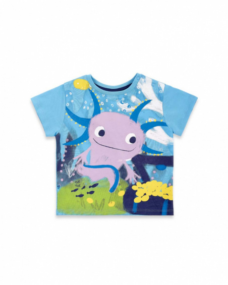 T-shirt blu lavorata a maglia da bambino collezione Ocean