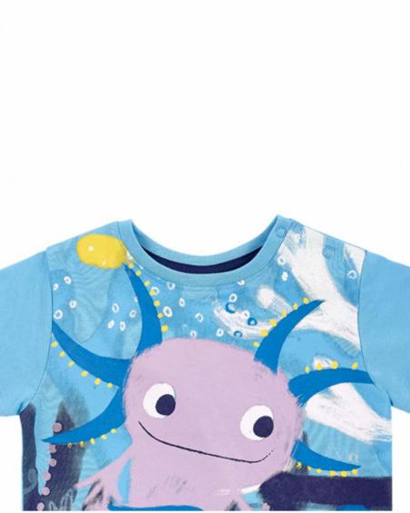 T-shirt blu lavorata a maglia da bambino collezione Ocean