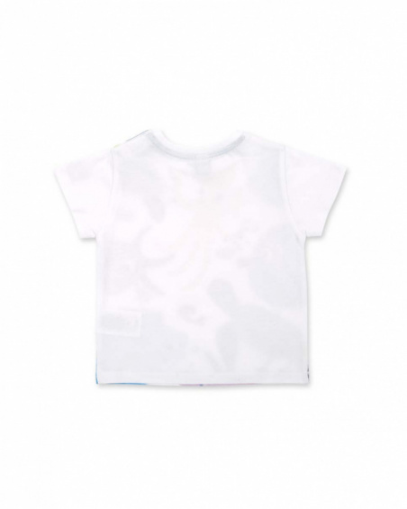 T-shirt bianca con animali in maglia per bambino collezione