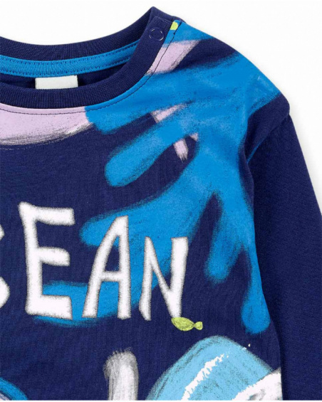 T-shirt lunga da ragazzo in maglia blu scuro collezione Ocean