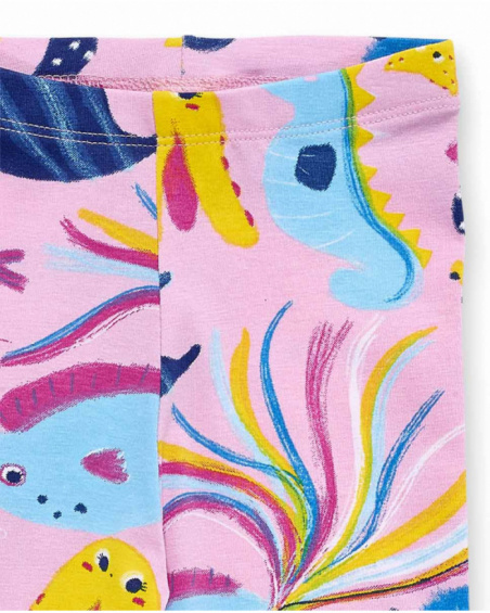 Leggings da bambina in maglia lilla stampata collezione Ocean