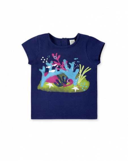 T-shirt blu navy in maglia da bambina collezione Ocean Wonders