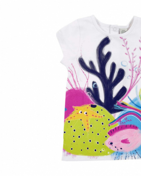 T-shirt bianca in maglia da bambina collezione Ocean Wonders