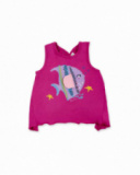 T-shirt da bambina in maglia lilla con spalline incrociate
