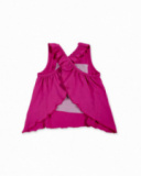 T-shirt da bambina in maglia lilla con spalline incrociate