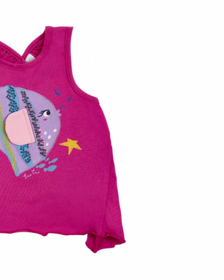 T-shirt da bambina in maglia lilla con spalline incrociate