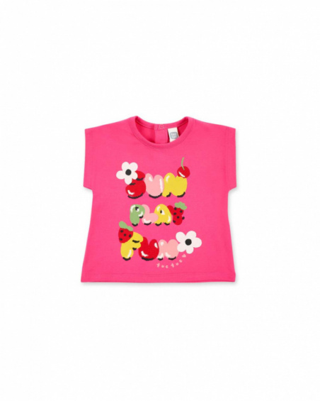 T-shirt fucsia lavorata a maglia da bambina collezione Creamy