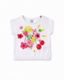 T-shirt bianca arricciata in maglia da bambina collezione