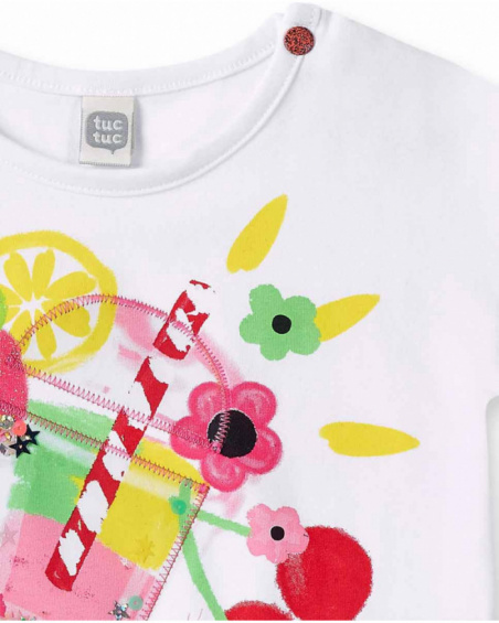 T-shirt bianca arricciata in maglia da bambina collezione