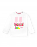 T-shirt lunga bianca in maglia da bambina collezione Creamy Ice