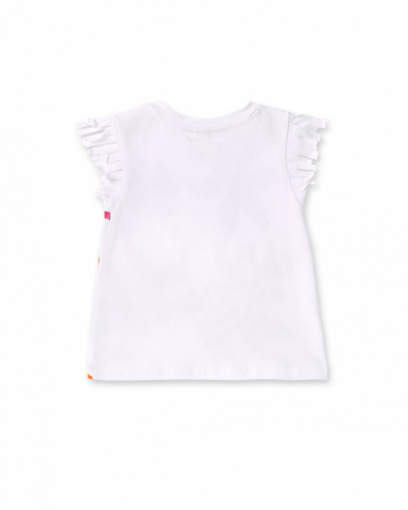 T-shirt bianca da bambina in maglia con frange collezione