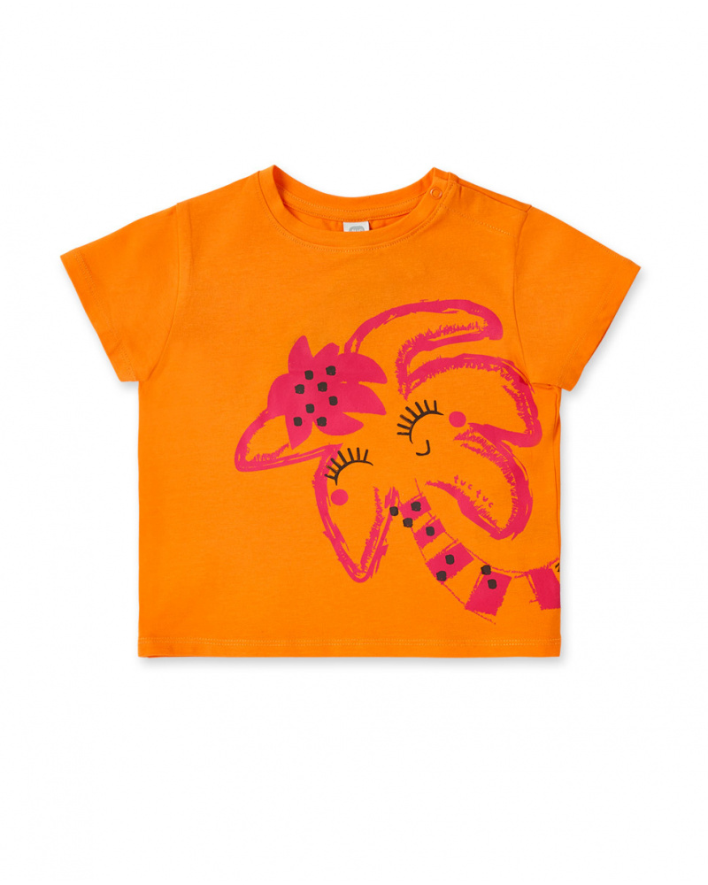 T shirt arancione in maglia da bambina collezione Banana Records tuc tuc