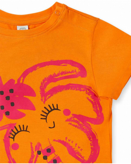 T-shirt arancione in maglia da bambina collezione Banana Records