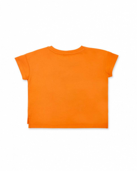 T-shirt arancione con applicazioni in maglia da bambina