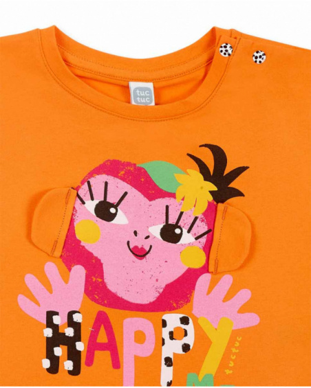 T-shirt arancione con applicazioni in maglia da bambina
