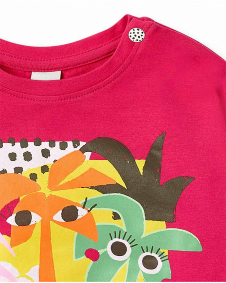 T-shirt fucsia lavorata a maglia da bambina collezione Banana
