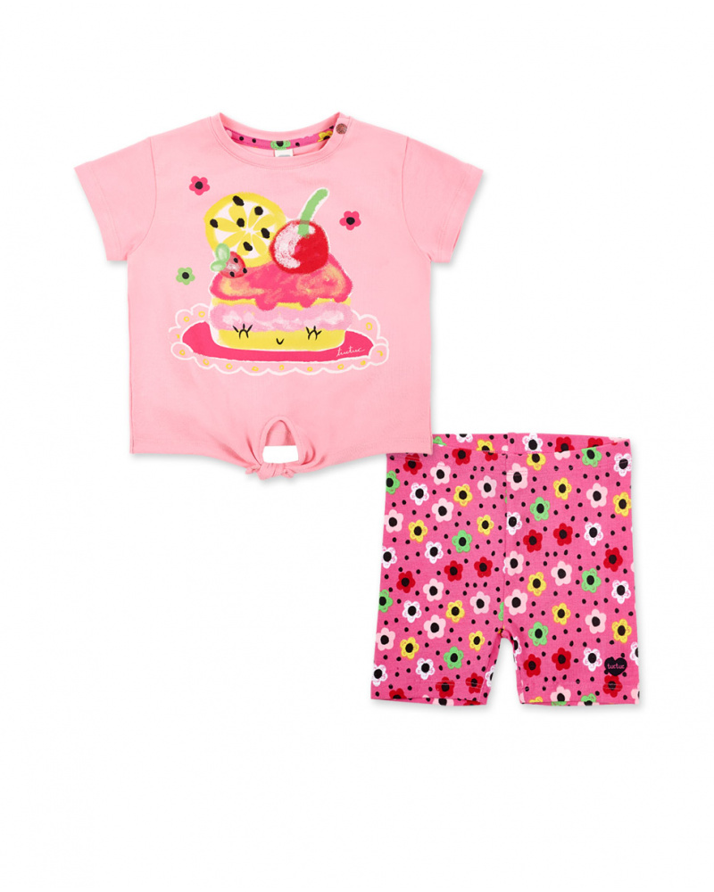 Completo rosa lavorato a maglia da bambina collezione Creamy Ice