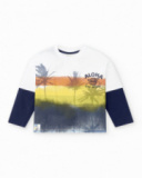 T-shirt lunga da bambino in maglia bianca Collezione Sons Of Fun