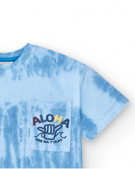 T-shirt blu lavorata a maglia da bambino Collezione Sons Of Fun