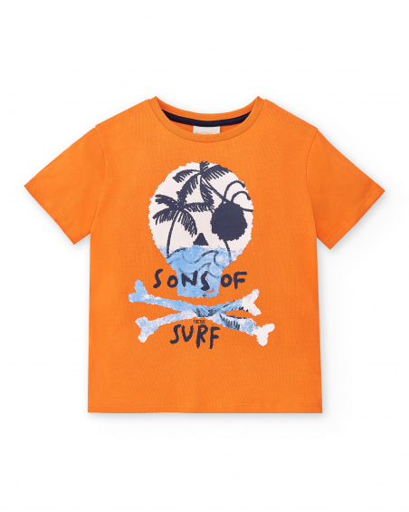 T-shirt arancione in maglia da bambino Collezione Sons Of Fun