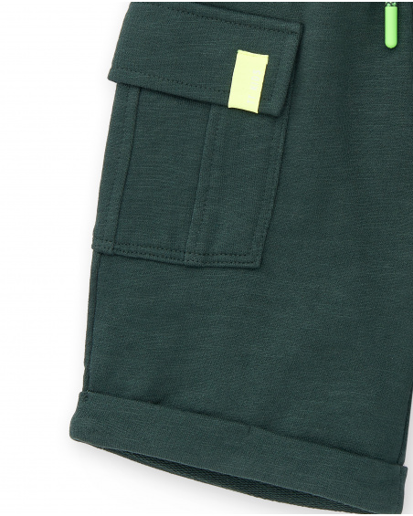 Bermuda da bambino in peluche verde Collezione Savage Spirit