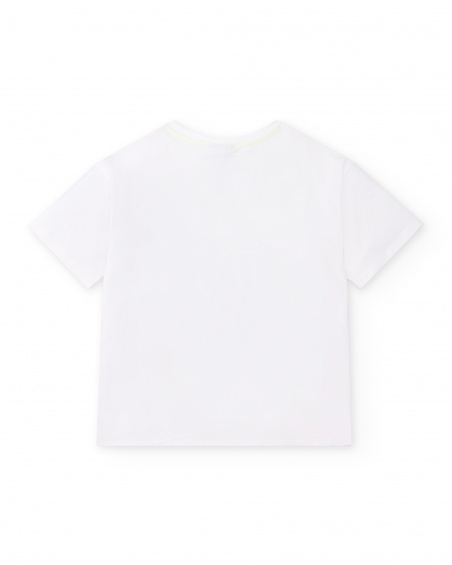T-shirt bianca con animali in maglia per bambino Collezione
