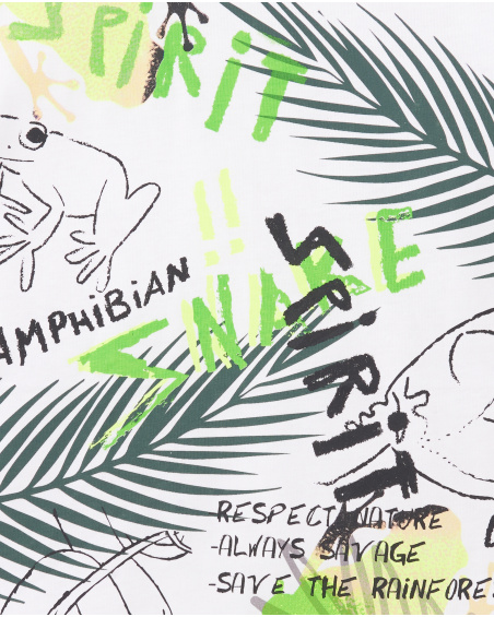 T-shirt bianca con animali in maglia per bambino Collezione