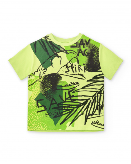 T-shirt in maglia verde lime da bambino Collezione Savage Spirit