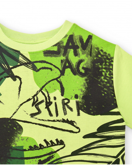 T-shirt in maglia verde lime da bambino Collezione Savage Spirit