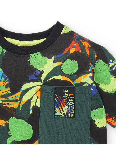 T-shirt da bambino in maglia verde tascabile Collezione Savage