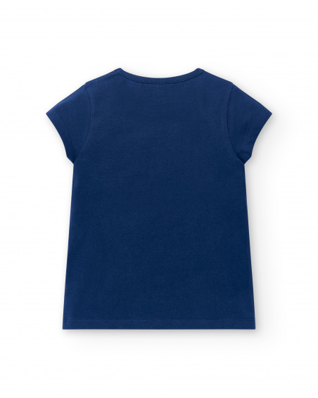 T-shirt blu navy in maglia da bambina Collezione Rockin The