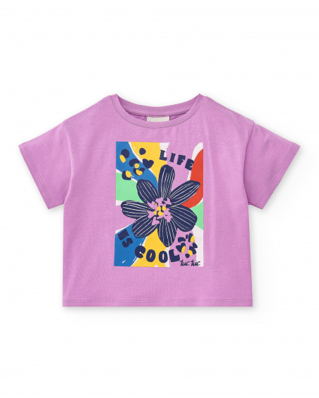 T-shirt lilla lavorata a maglia da bambina Collezione Rockin