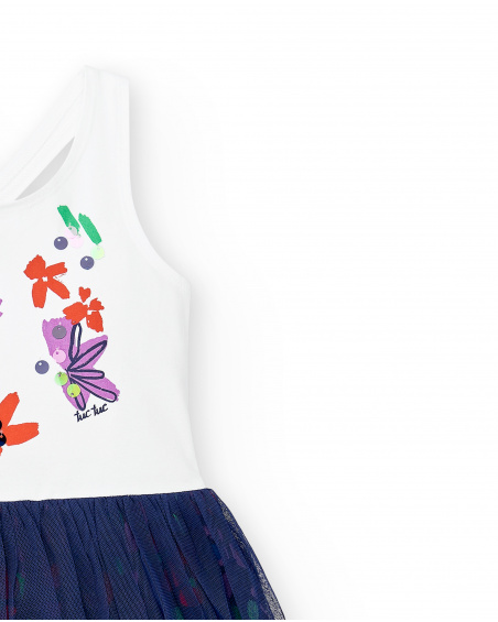 Abito da bambina in maglia di tulle bianco navy Collezione