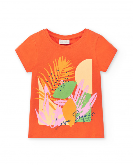 T-shirt arancione in maglia da bambina Collezione Paradise Beach