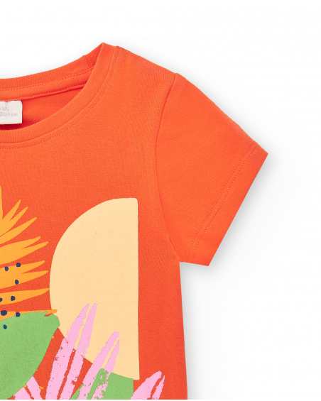 T-shirt arancione in maglia da bambina Collezione Paradise Beach
