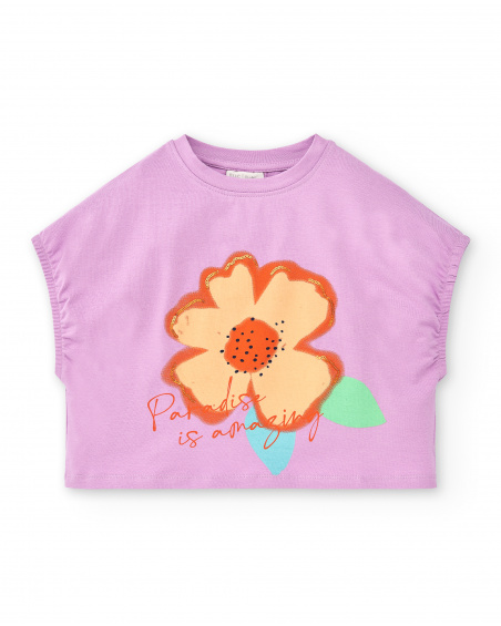 T-shirt top in maglia lilla da bambina Collezione Paradise Beach